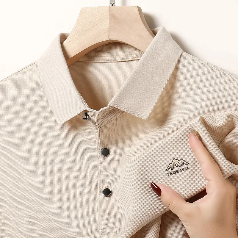2024 Spring Autumn Middle Aged Men's Long Sleeve Polo Shirt Stretchy Loose Non Iron Lapel Versatile Casual Comfy All Match Busin