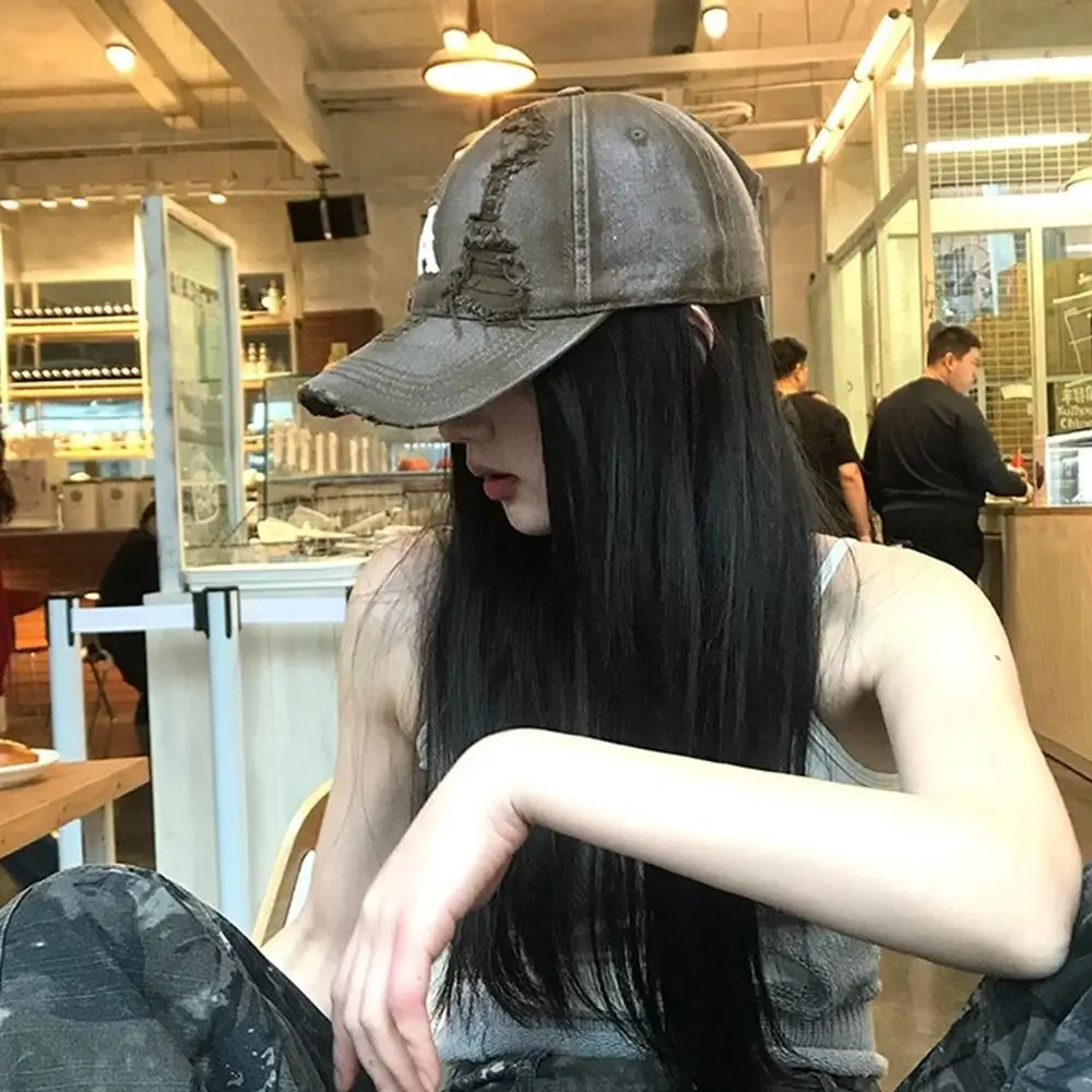 아메리칸 빈티지 레터 야구 모자 자수 Y2k 홀 피크 캡 고딕 바이저 스냅백 캡 청소년