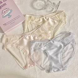 Iozey 3pcs/set High quality Ice Silk Pure sexy underwear Silk satin lace transparent women's briefs seamless cover buttocks