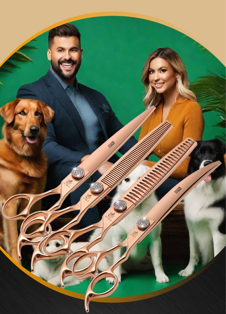 Fenice JP440C Tierpflege-Scherenset 7/7,5/8 Zoll Gerade Gebogene Effilierscheren für Hundefriseure – Detail 2