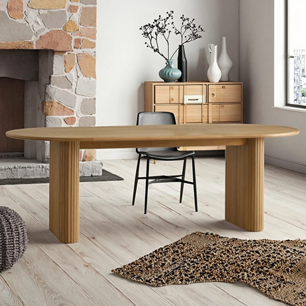 Luxury Design Dining Table Restaurant Furniture 6-8 Seater Solid Natural Oak