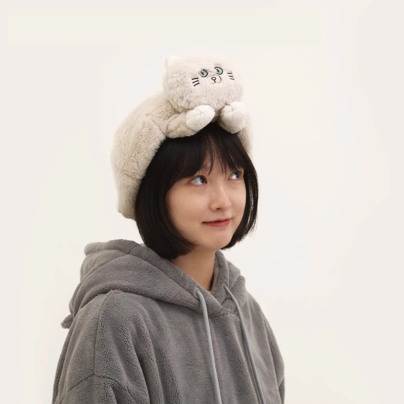 Cloud Factory Cute Cat Hat Fluffy Kitty Beret for Human Fashion Soft New Carton Design Birthday Gift For Girlfriend Lady Kids