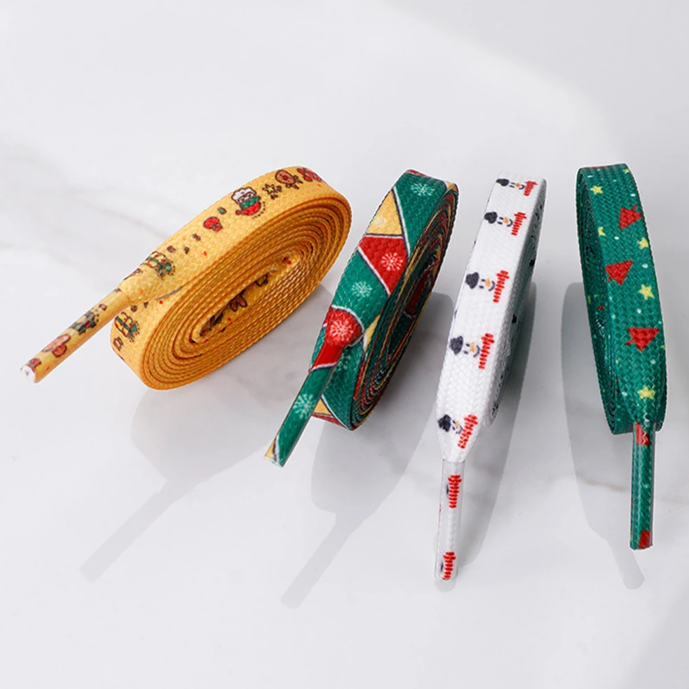 เชือกรองเท้าคริสต์มาสแบบแบน 4 ชิ้น เชือกรองเท้าสีสันสดใสสำหรับรองเท้าผ้าใบ รองเท้ากีฬา รองเท้าผู้ใหญ่ ใช้แทนเชือกรองเท้า ตกแต่งแฟชั่น