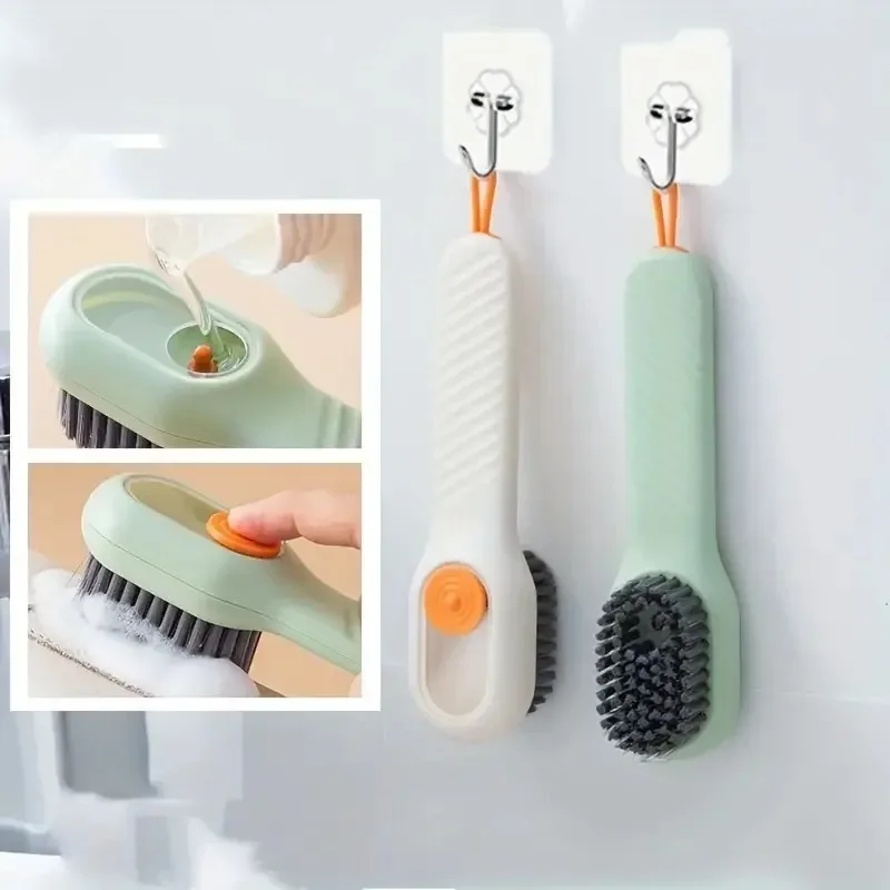 Brosse à chaussures multifonction automatique, 1 pièce, cheveux doux, pression manuelle, trou de suspension pour vêtements, outil de nettoyage de tapis