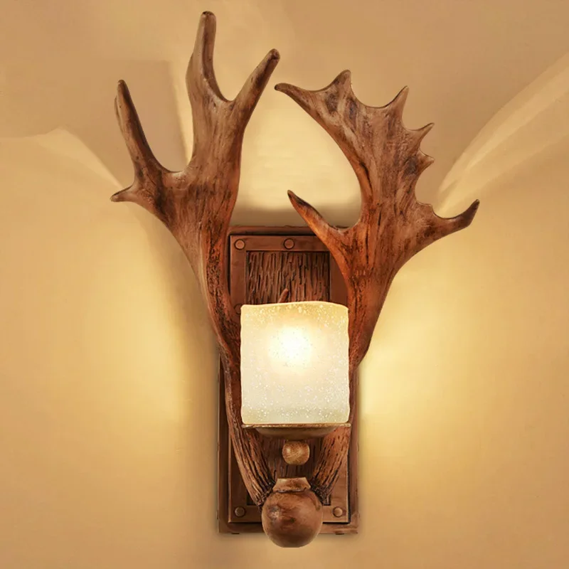 

Antique Antler light Art Deco Carving LED nordic wooden wall light Attic Stairwell Hotel Cafe Hallway wall lights