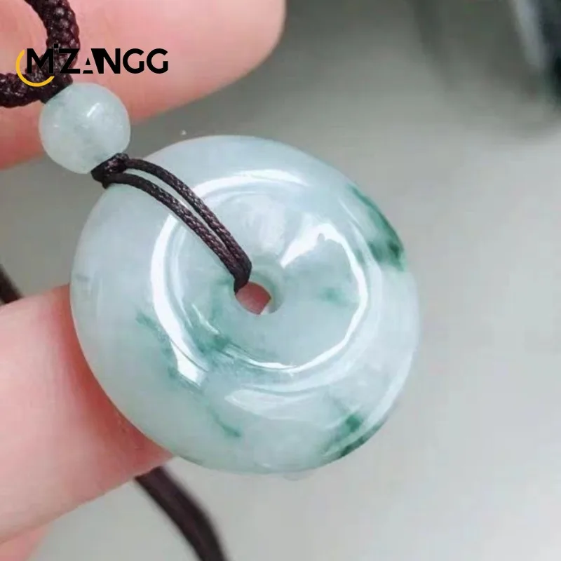 Genuine Myanmar Jadeite Float Flower Peace Buckle Pendant Men and Women Children Couples Fashion Necklace Holiday Gift