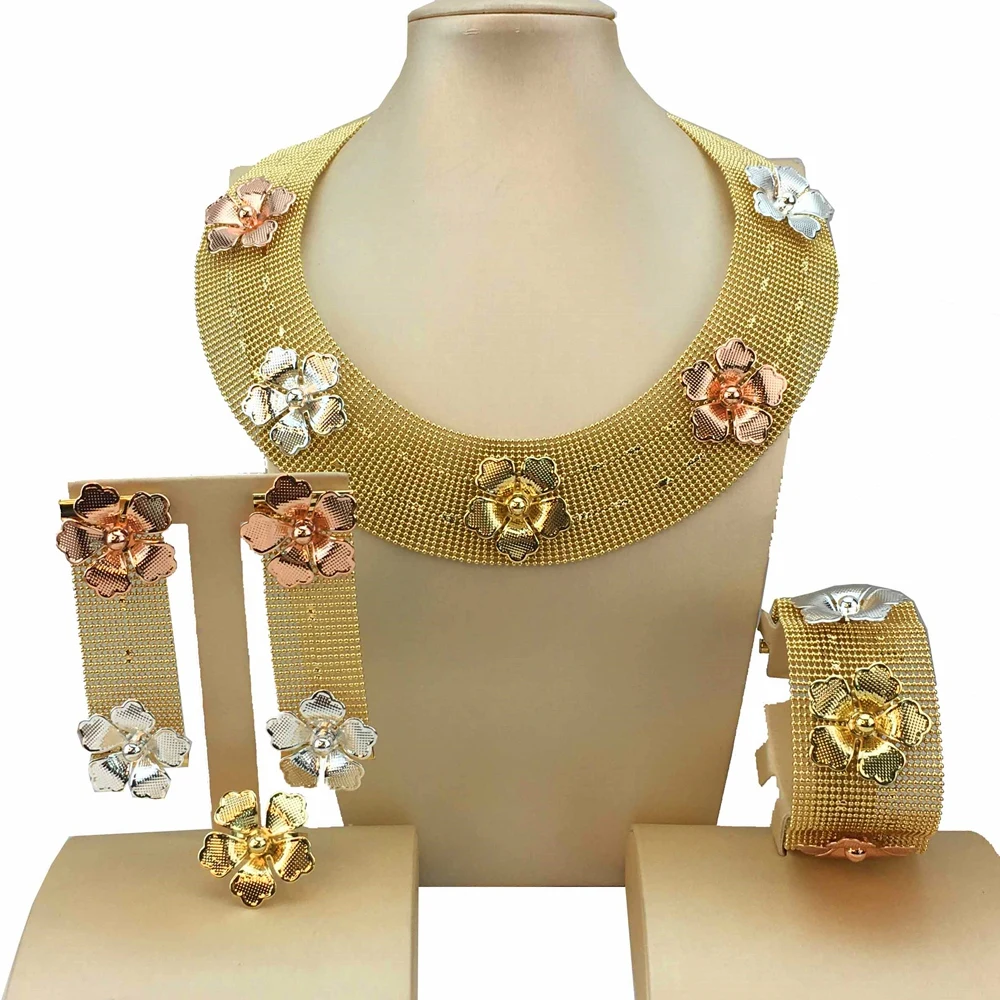 

High Quality Brazilian Plated Jewelry Sets Mesh Jewelry for Women Party FHK17396
