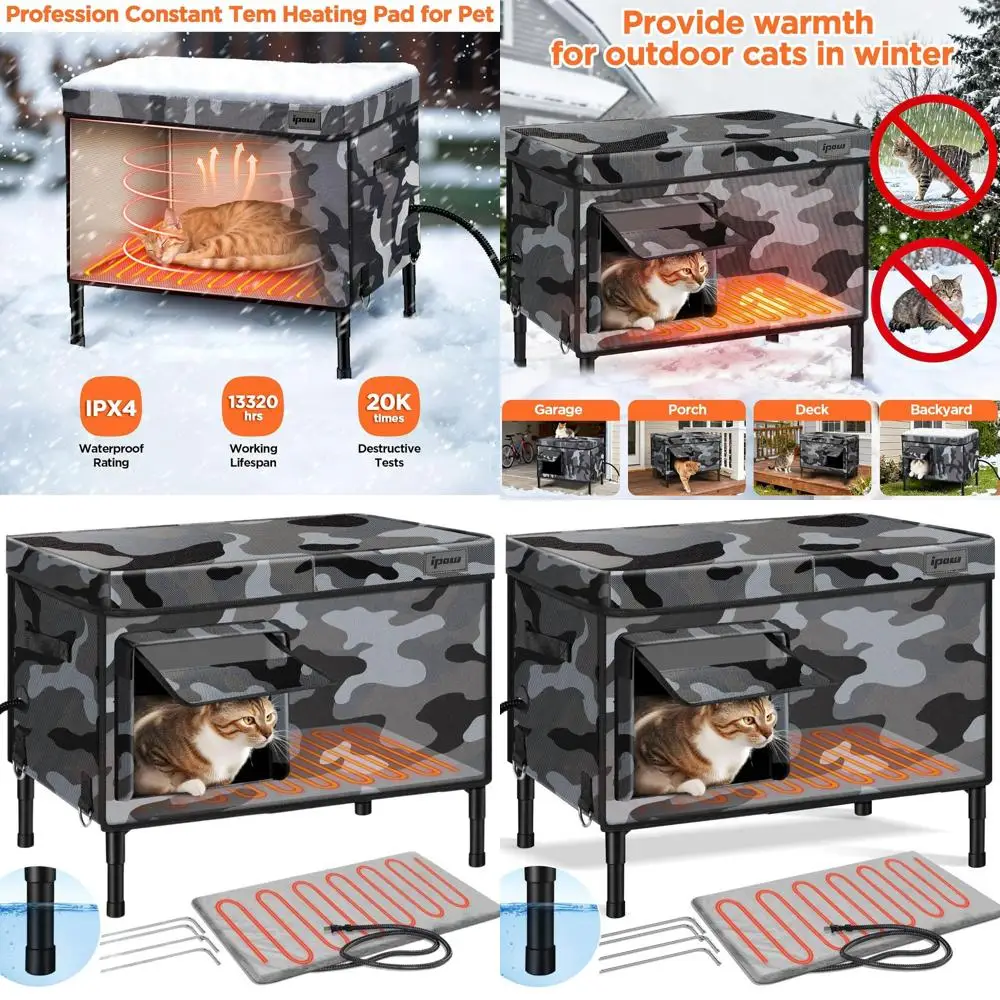 

Durable 6-Layer Outdoor Cat House, Waterproof & Insulated with Heated Plush Pad for Stray Cats