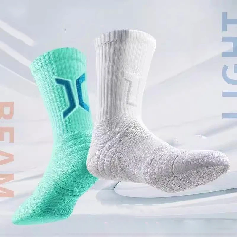 1 pairs professional men's basketball socks with thick towel bottom breathable sports socks men's long badminton socks