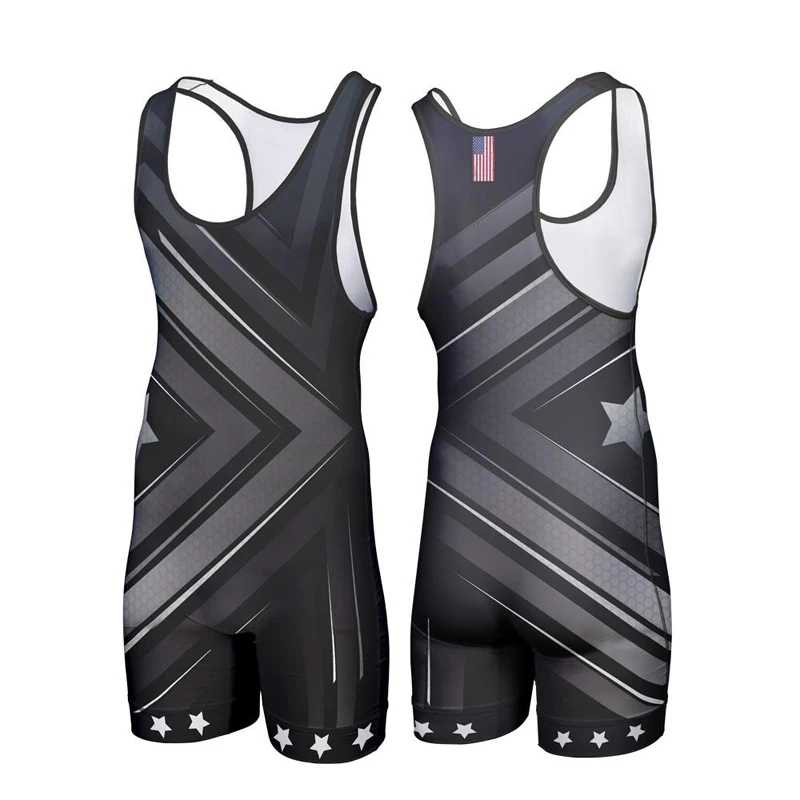 USA Wrestling Singlets Weightlifting Suit Boxing One Piece Bodysuit Iron Men Gym Sport Fitness Skinsuit PowerLifting Wear