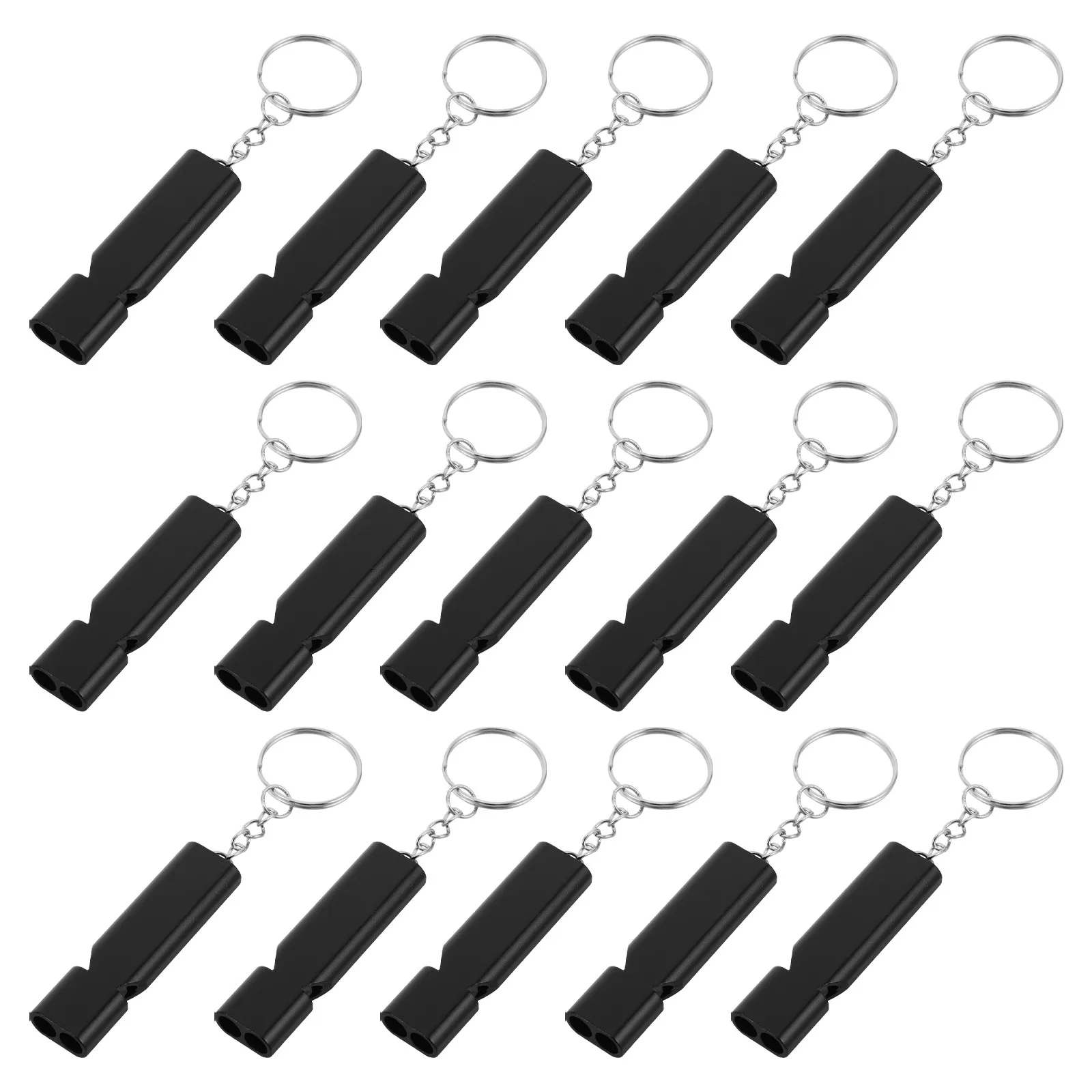 15Pcs Outdoor Survival Whistles Aluminum Double Tube High Decibel Emergency Camping Lifesaving Keychain Black Teachers Whistle