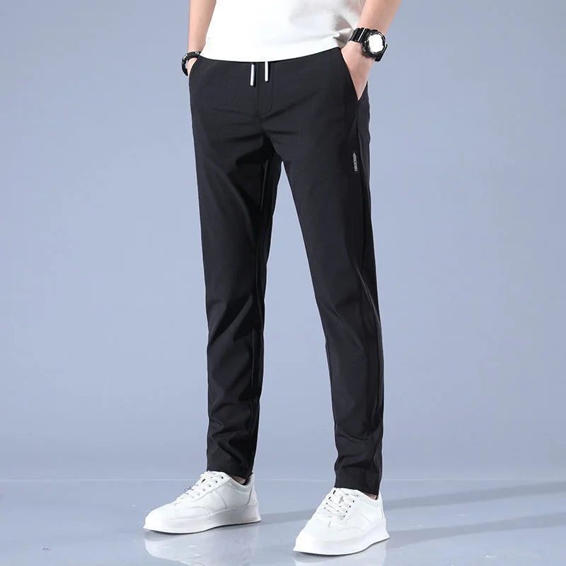 Y2k Men's Ice Silk Slim Pants Business Slim Casual Pants Athletic Pants Stretch Breathable Skinny Straight Pants Spring Style