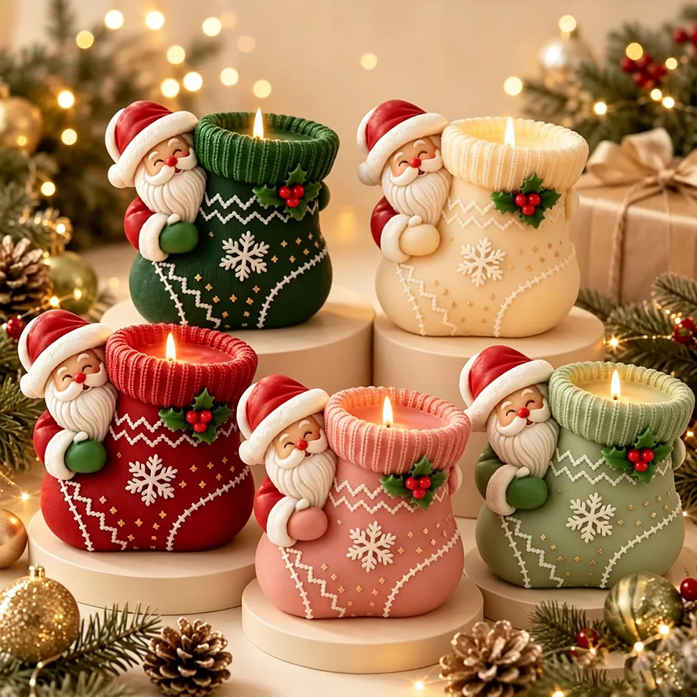 Christmas Socks Elderly Silicone Candle Mold-DIY Christmas Socks Scented Candle Plaster Pen Holder Christmas Home Decoration