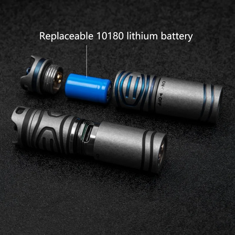 Titanium Alloy Flashlight USB Rechargeable with Necklace Camping Hiking EDC Pocket LED Keychain Light Outdoor Survival Tools