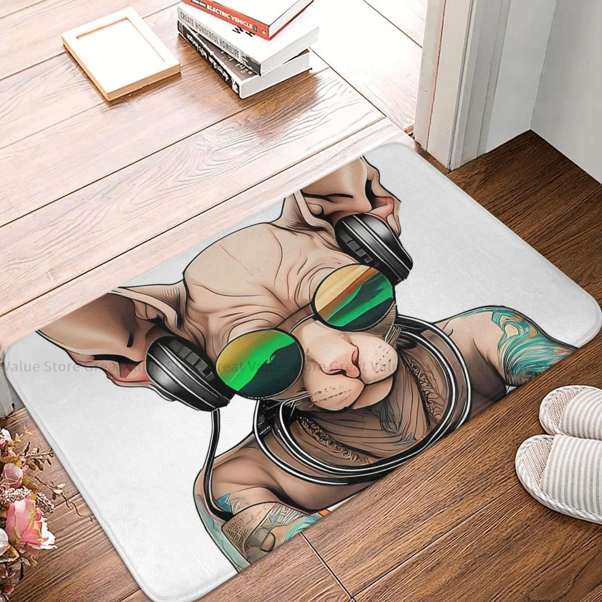 DJ Music Art Bathroom Mat Dj Sphynx Cat Doormat Living Room Carpet Outdoor Rug Home Decoration