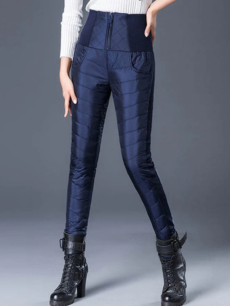 بنطلون شتوي نسائي عالي الخصر مبطن بالقطن، تصميم جديد فضفاض ونحيف، بنطلون هارلان كاجوال فضفاض ودافئ