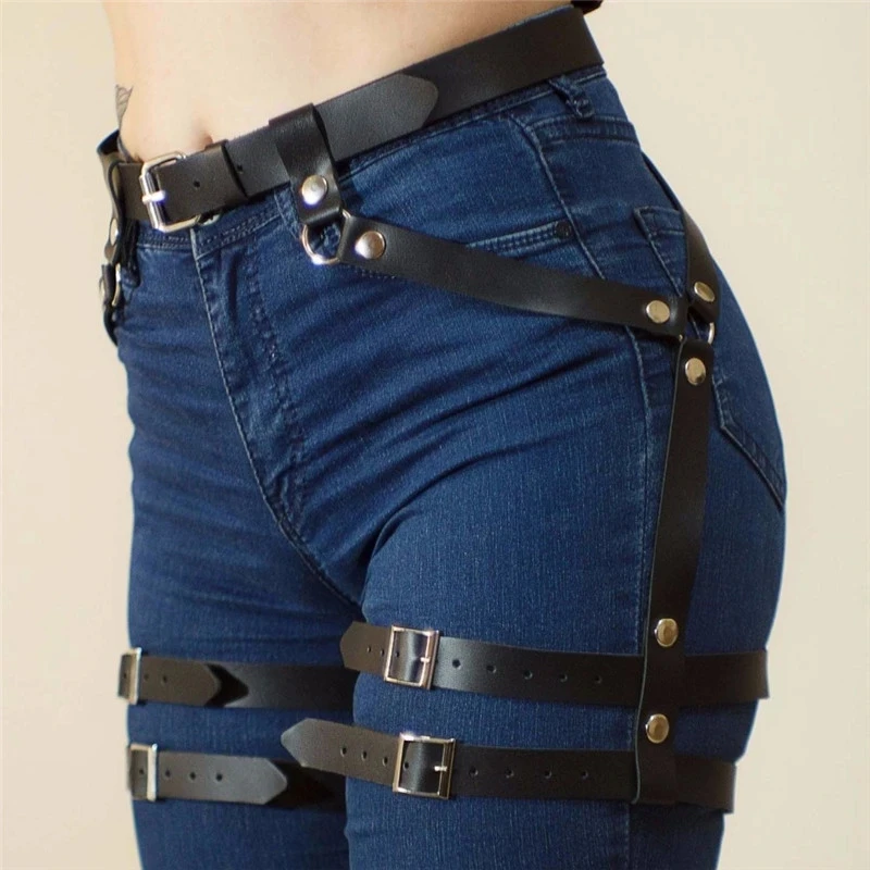 Women\'s PU Leather Sword Belt Waist Garter Handmade Body Bondage Sexy Leg Suspenders Restraints Belt BDSM Harness