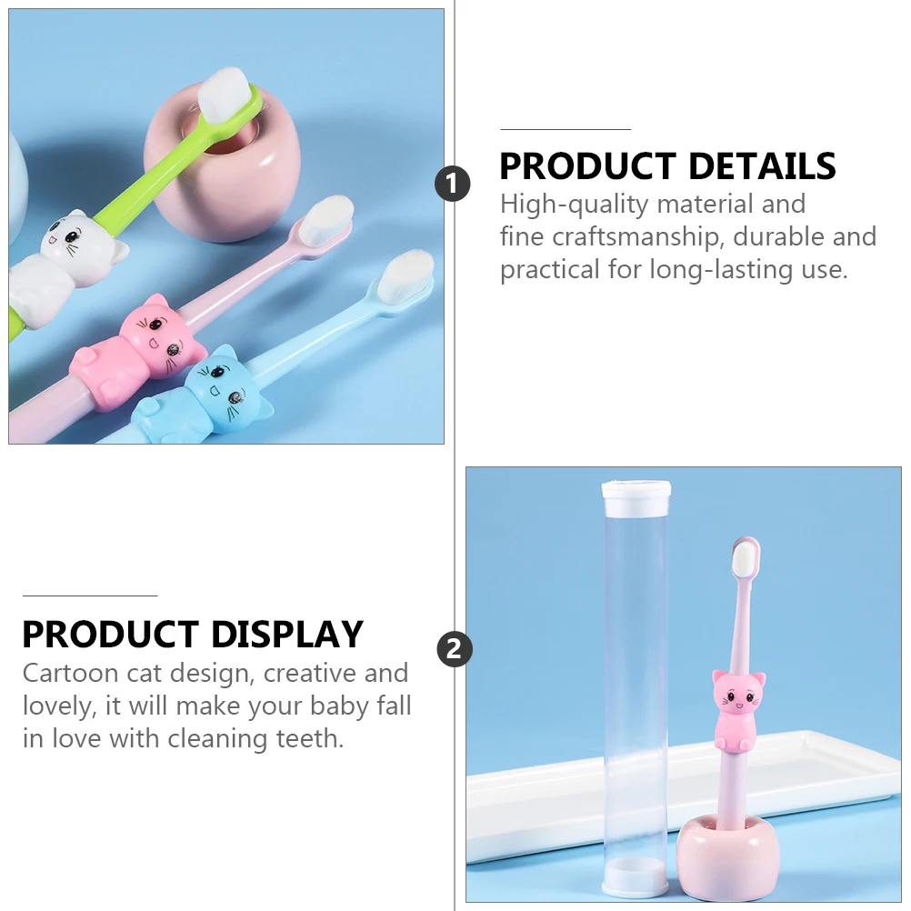 3 قطع من فرشاة أسنان الأطفال بشعيرات ناعمة للأطفال، أدوات تنظيف يدوية باللون الأخضر والوردي والأزرق السماوي #2