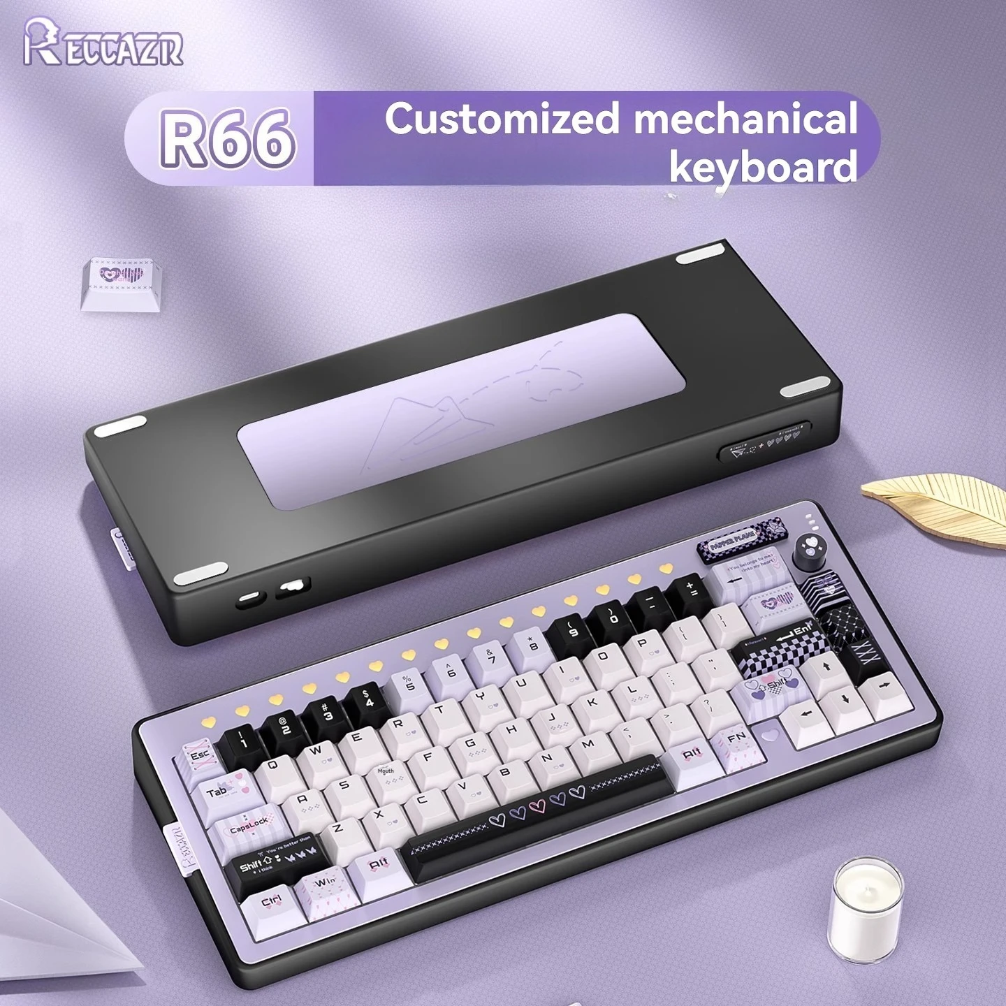 RECCAZR R66 Wireless Keyboard Aluminium Alloy Tri-mode RGB Custom Ergonomic E-sport Gaming Office Bluetooth Keyboard Accessories