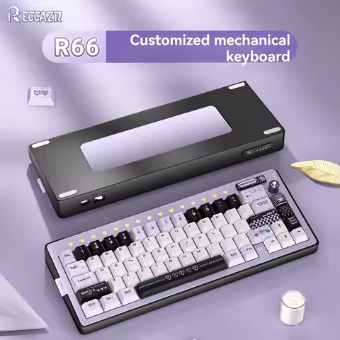 RECCAZR R66 Wireless Keyboard Aluminium Alloy Tri-mode RGB Custom Ergonomic E-sport Gaming Office Bluetooth Keyboard Accessories