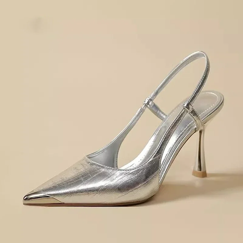 Bild 5: Sommer Neue Spitzschuh Flacher Mund Ein Charakter mit Temperament Zurück Leer Stiletto High Heels Baotou Sandalen Damen