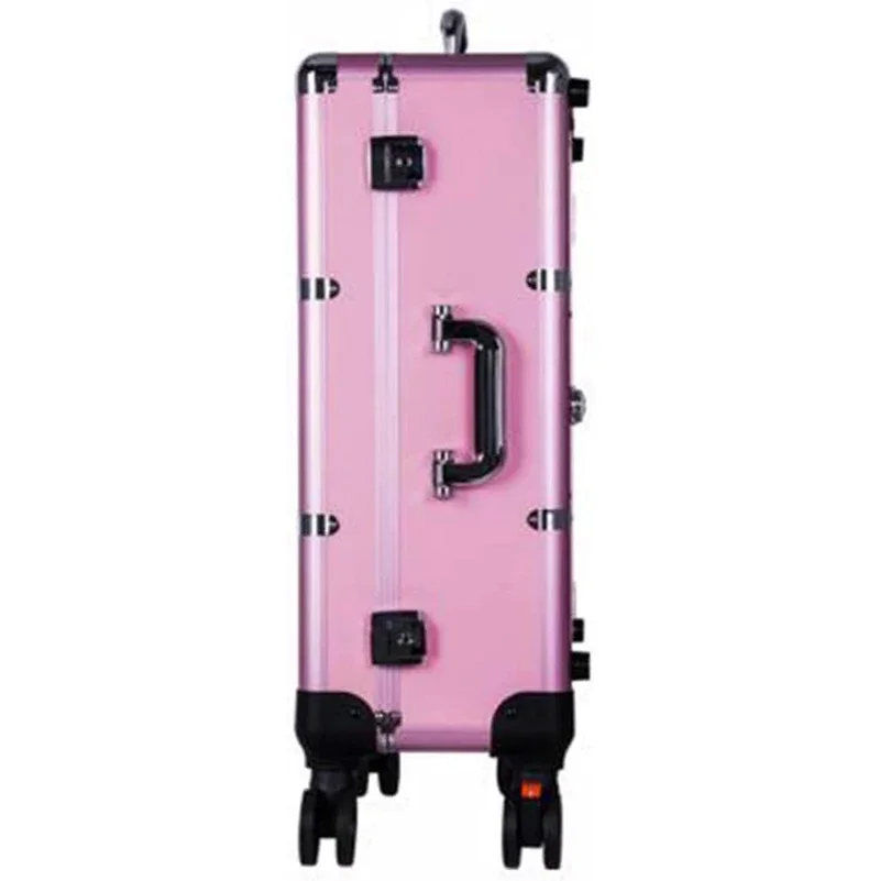 Portable Beauty Cosmetic Organizer Box with 6 Lights Trolley Artist Rolling Studio Makeup Case Table Station Pink