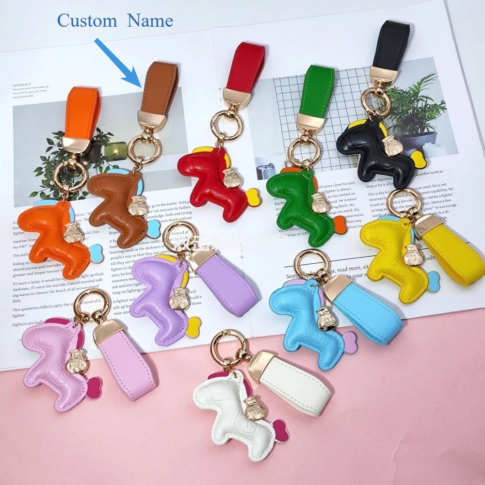 

Fashion Easy Portable Money Hand Rope Keychain Buckle Ring Light Luxury Leather Cartoon Pony Bag Girl Small Pendant Gift