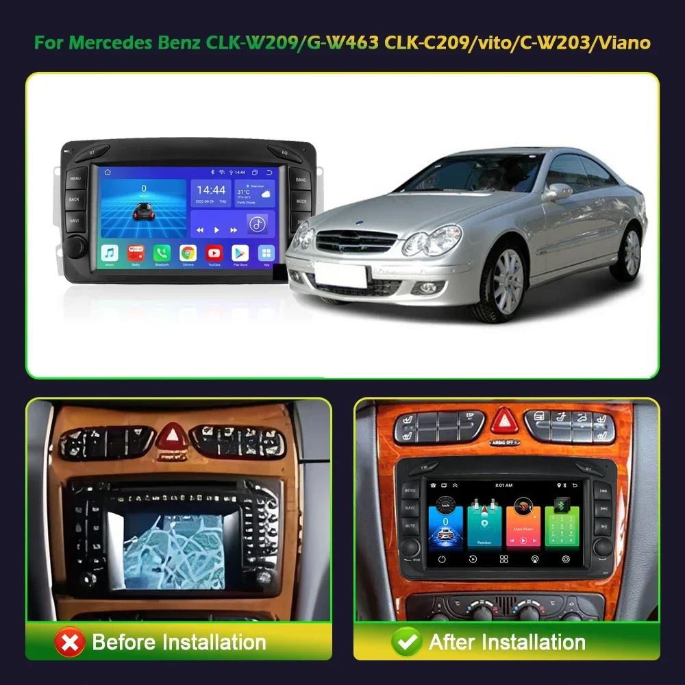 7inch Car Android For Benz CLK-W209 G-W463 CLK-C209 vito C-W203 Viano Auto Radio Multimedia Navigation Carplay Screen