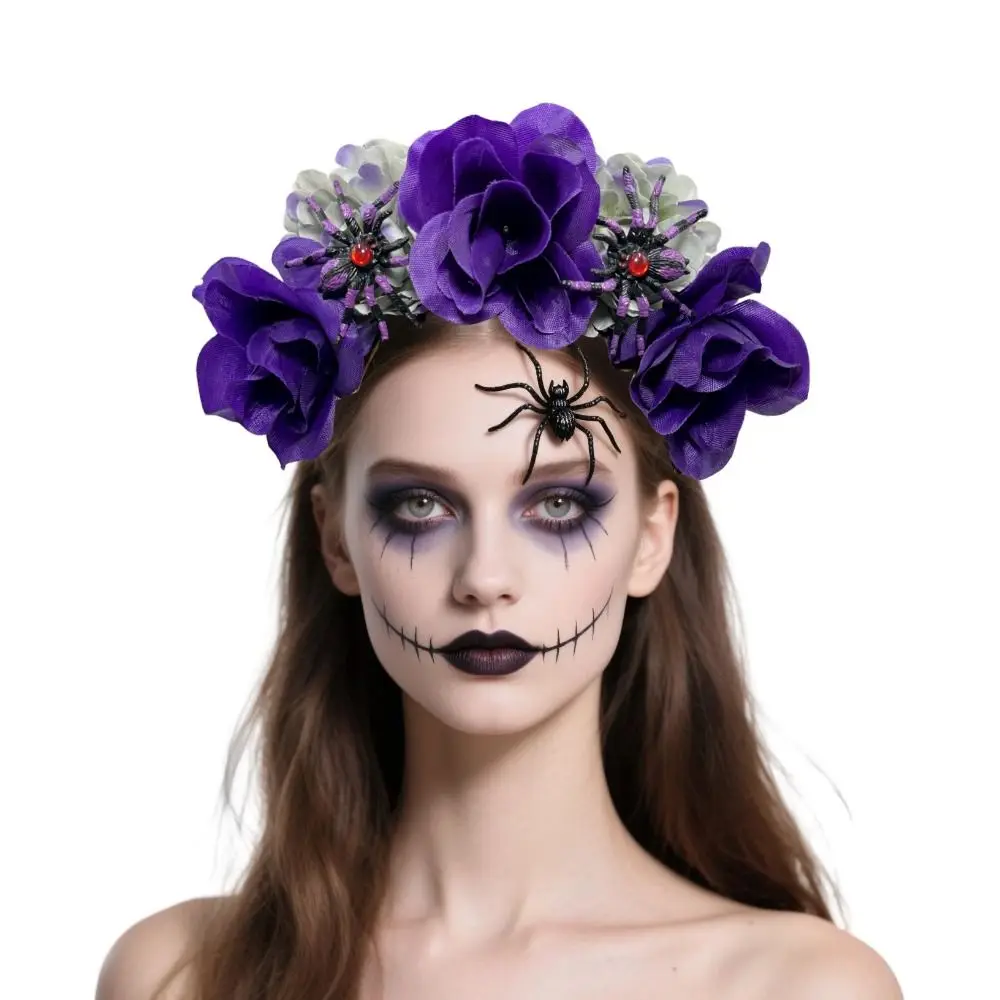 عصابة رأس وردية صناعية خفيفة الوزن، إكسسوار شعر واقعي مقلد للهالوين، مادة قماشية، عصابة رأس مريحة من القماش