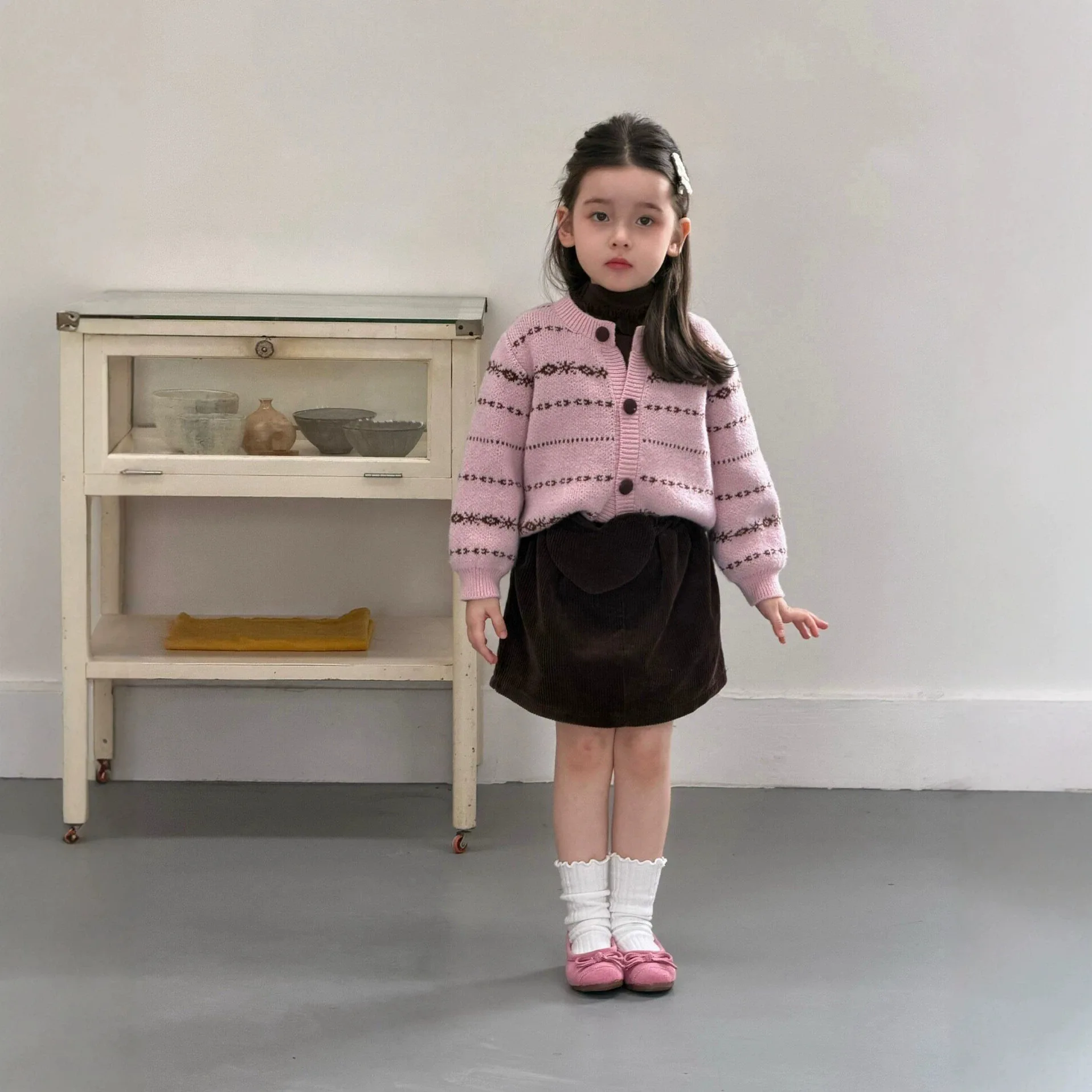 2026 Girls Set Fall New Korean Sweater Knit Cardigan Skirt 2 Piece Set Medium Small Kids New Fashion