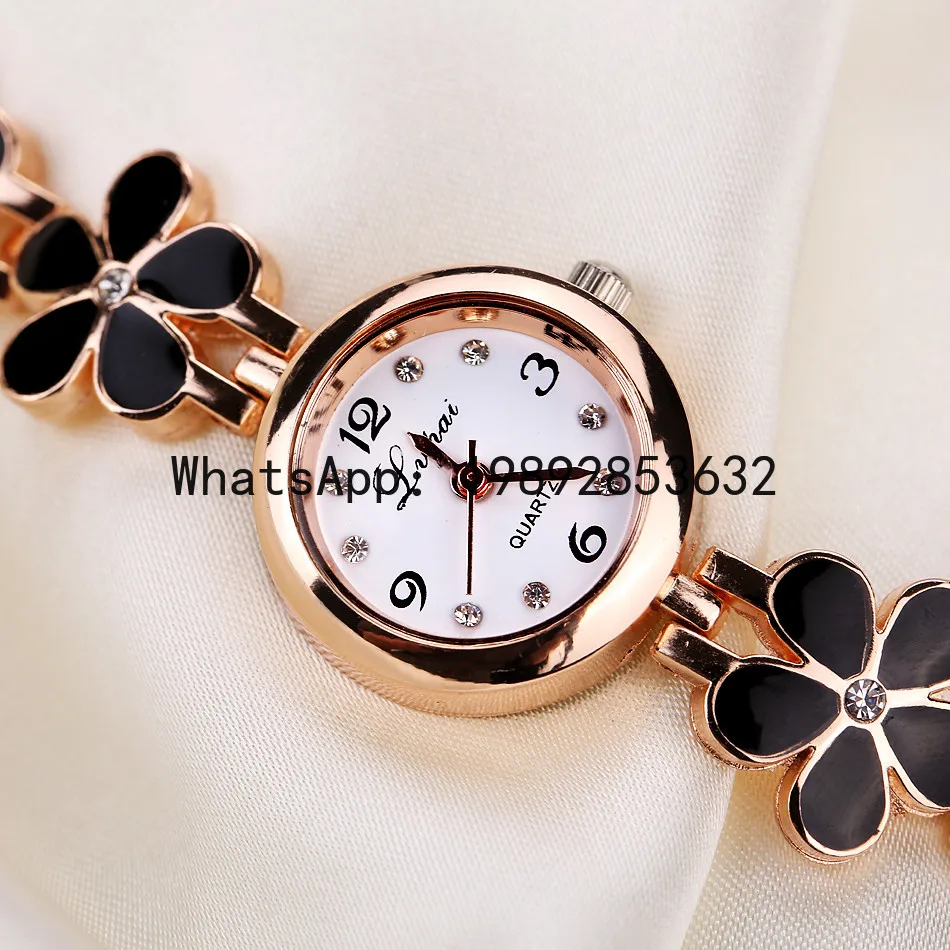 LYY  Fashion Small Watches Women Luxury Rhinestone Flower Bracelet Stainless Steel Watchband Dress Female Clock
