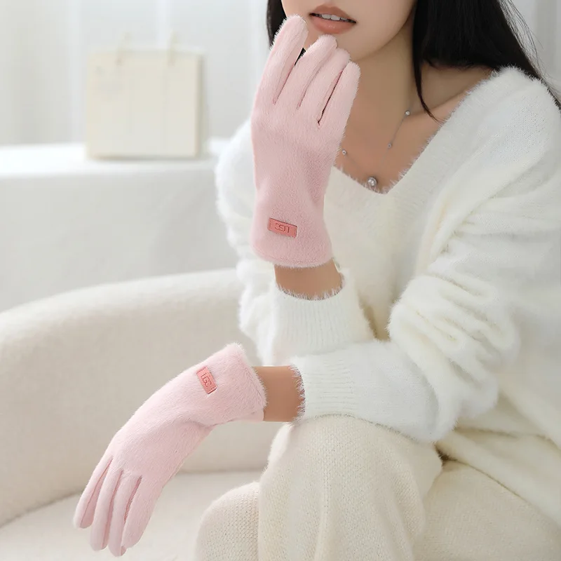 قفازات عصرية أنيقة من جلد الغزال للنساء من فرو المنك الصناعي قفازات دافئة وصديقة للبشرة قفازات شاشة لمس حلوة وناعمة للتنقل #5