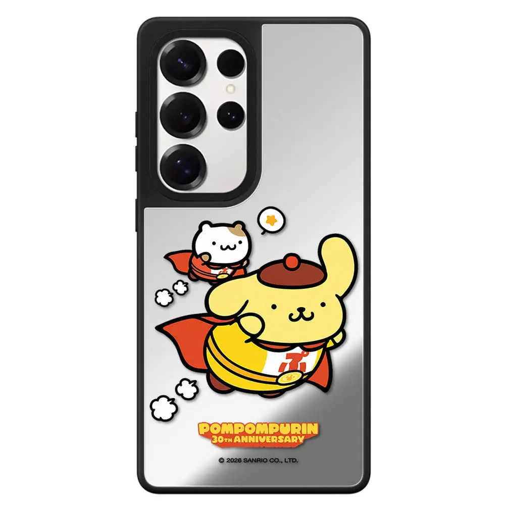 Sanrio Cartoon Cute Superhero Pompompurin Mirror Case For Samsung Galaxy S26 Ultra S25 S24 S23 Plus Anti-Drop Protect Back Cover