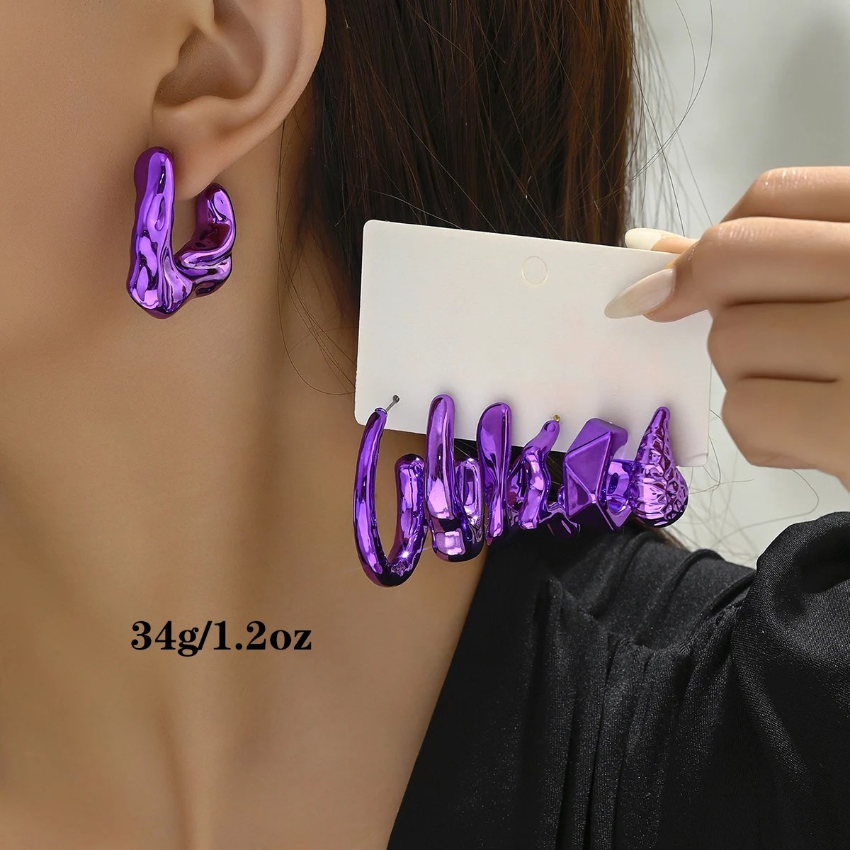 серьги женские Purple series Bohemian exaggerated personality women\'s earrings Punk Geometric Wedding Party Jewelry