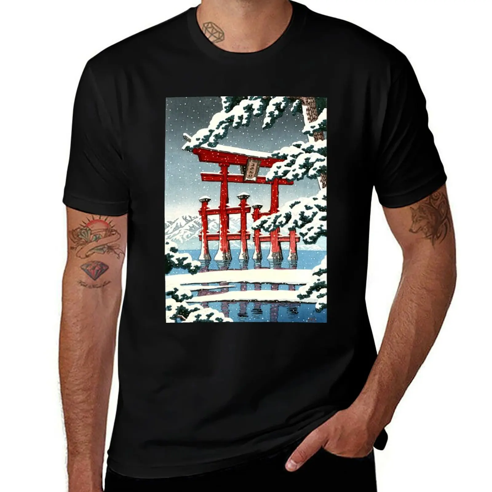 The Miyajima Shrine in Snow by Kawase Hasui T-Shirt Outdoor Sports Lightweight Tee T-Shirt