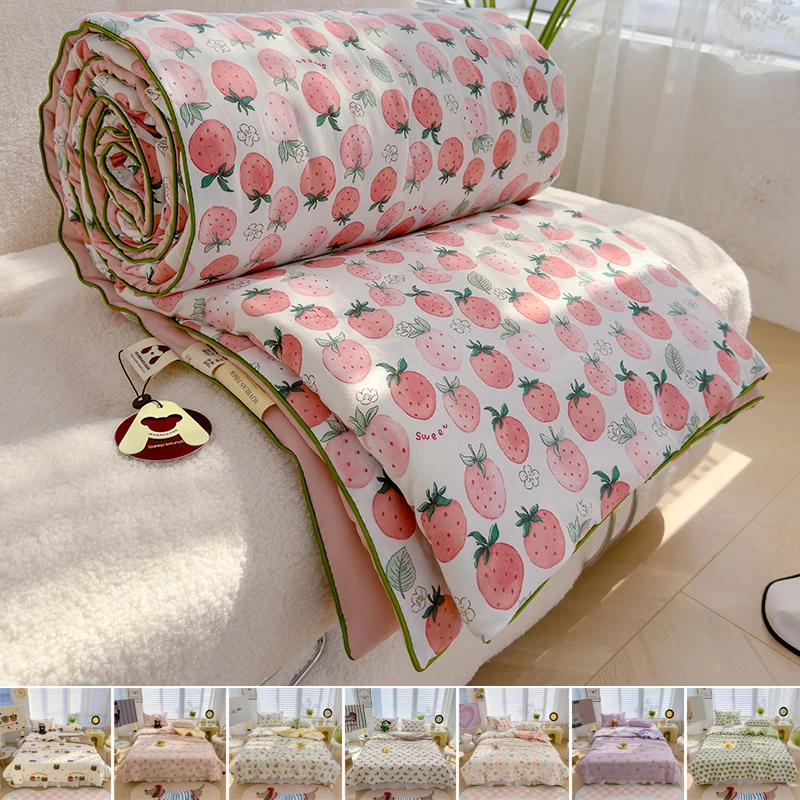 Summer Thin Quilt Comforter Washed Cotton Air Conditioning Quilt/Duvet/Blanket for All Season Soybean Fiber Fillers Bed Duvets