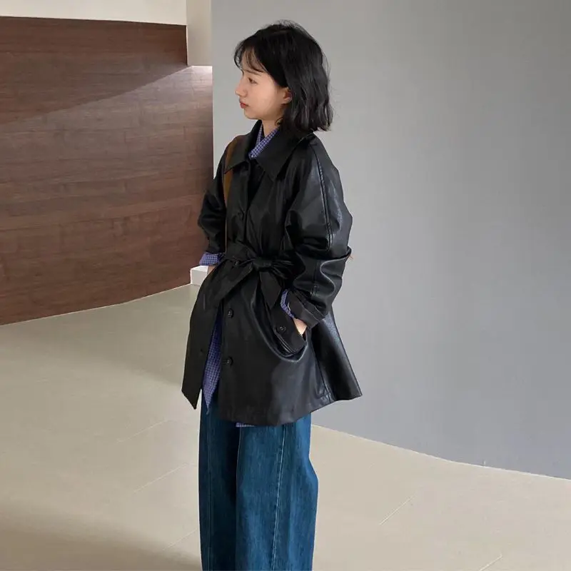 Chaqueta de béisbol roja deportiva de moda Retro americana para mujer, abrigo superior de cuero PU holgado de calle alta, ropa femenina