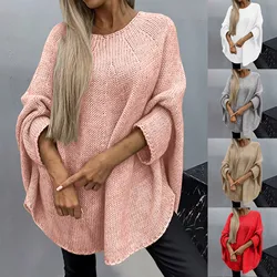 Knitted Women Solid Sweater Elegant Loose Batwing Sleeve Long Y2k Sweater 2024 Women Spring Warm Soft Pullover Fashon Streetwear