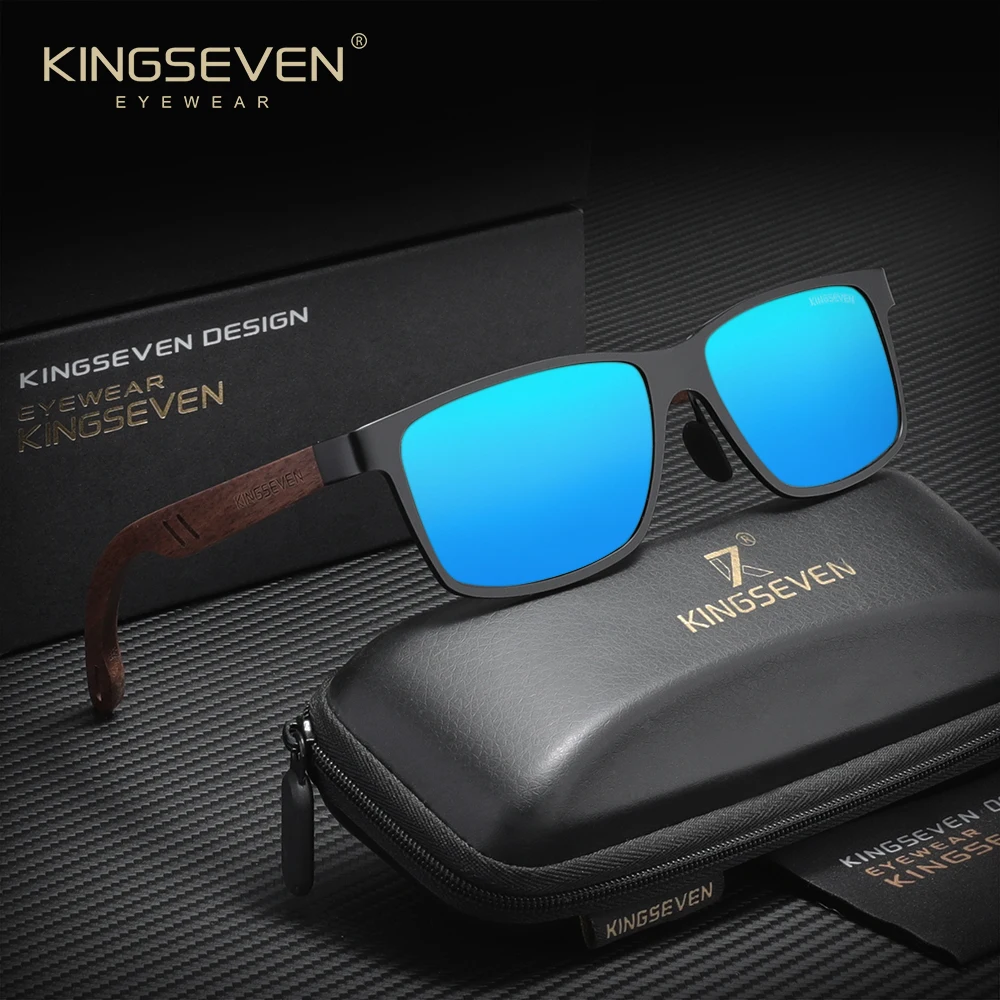 

Солнцезащитные очки KINGSEVEN для мужчин и женщин, поляризационные, UV400, антибликовые, прямоугольные, в оправе из натурального орехового дерева, для вождения, в стиле ретро