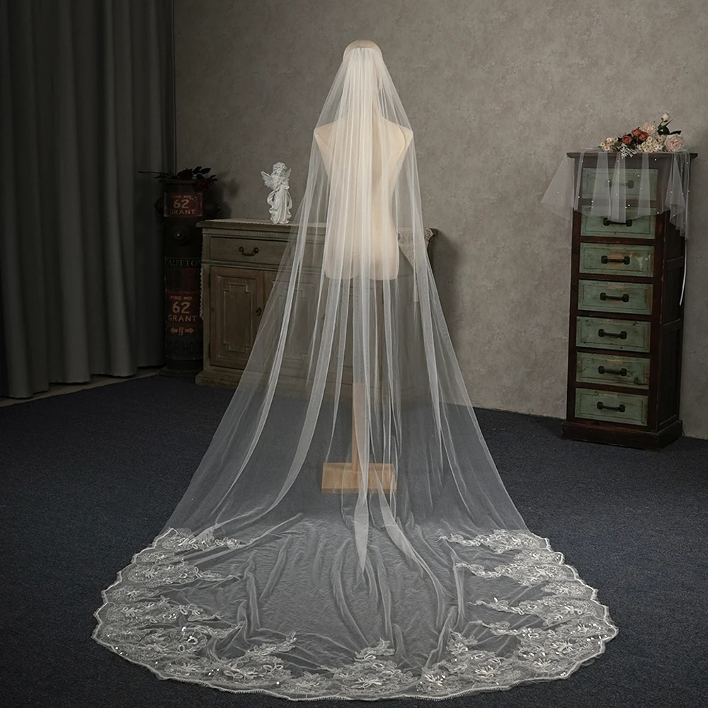 

Свадебная фата-шлейф с гребнем, кружевом и цветочным принтом, аксессуары для свадьбы на природе, свадебные аксессуары