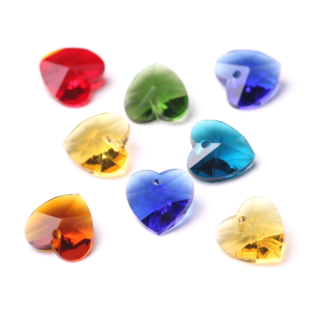 10mm 14mm Kristall Glas Liebe Herz Anhänger Edelsteine Lose Perlen Handwerk Für DIY Herstellung Charms Schmuck Ohrringe Halskette zubehör
