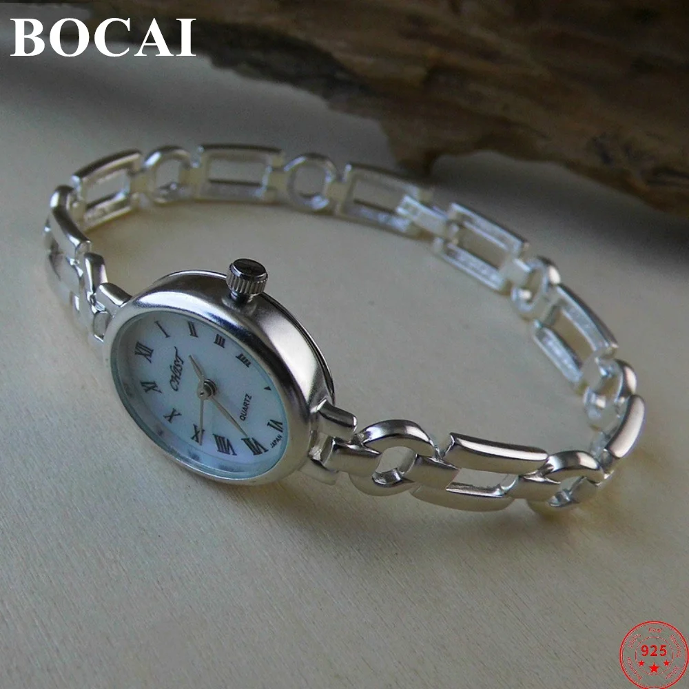 BOCAI S925 Sterling Silver Bracelet For Women Fashion Simple Elegant Popular Thai Silver Watch Strap Pure Argentum Hand Chain