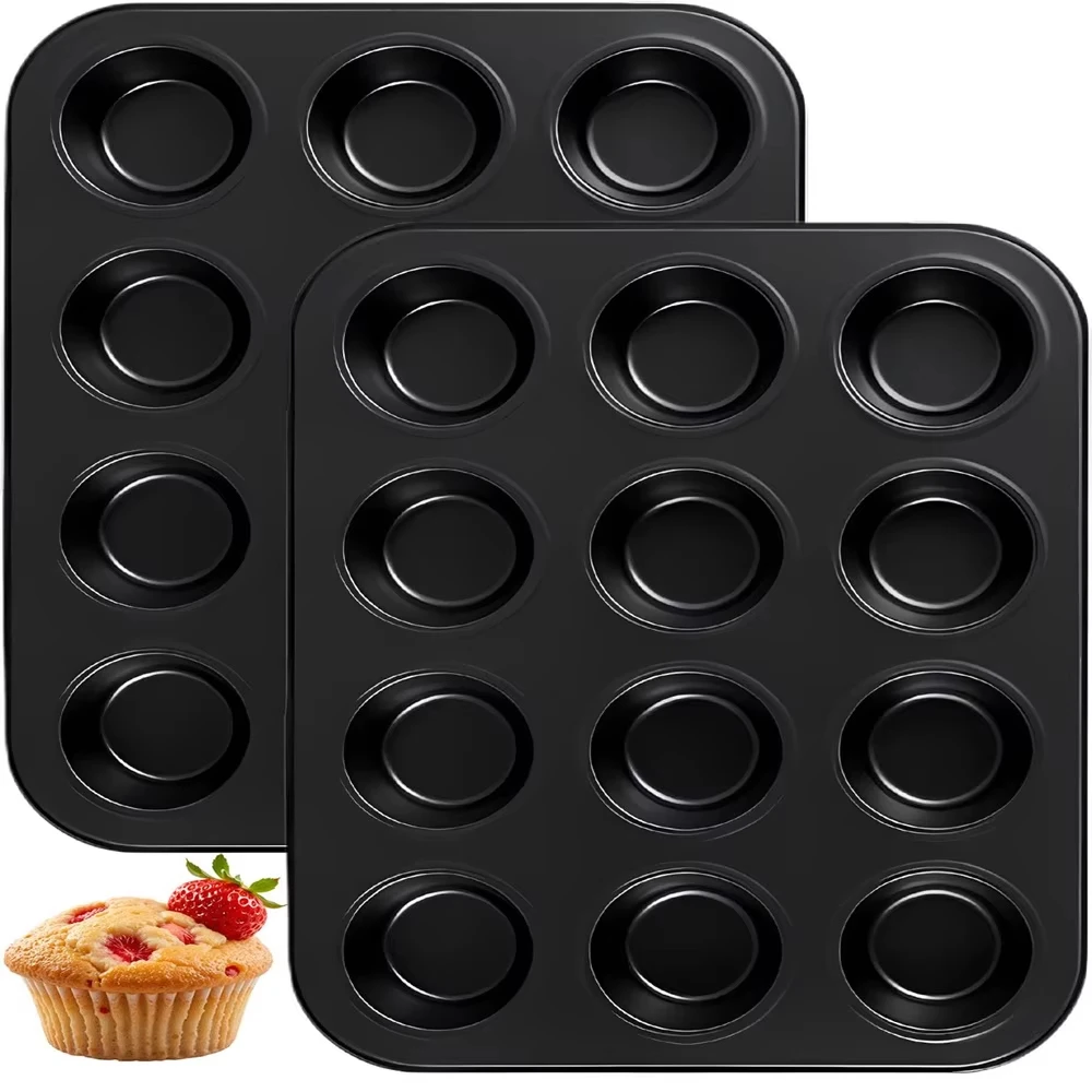 1pack Muffin Pan 12 Cups Square Cupcake Muffin Tray Cupcake Mold Muffin Pan Carbon Steel Baking Pan Non Stick Bakeware Black