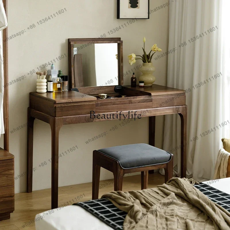 

X4 All solid wood dresser bedroom simple small apartment black walnut flip dresser desk