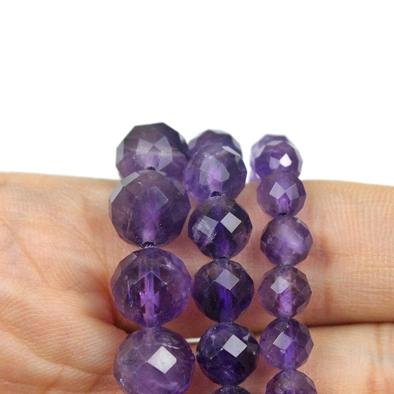 Natural Stone Beads Faceted Amethysts Loose Spacer Beads For Jewelry Making DIY Earrings Bracelet Accessories 7\'\' 6/8/10mm