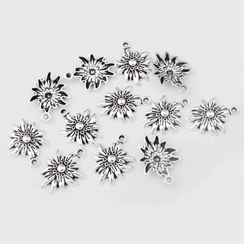 20pcs Tibetan Silver Embossed Edelweiss Flower Charm Pendant Necklace Jewelry Findings For DIY Handmade