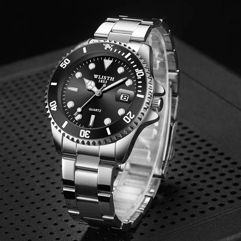 WLISTH Fashionable and Elegant Men's Watch Steel Strap Waterproof Calendar Quartz Wristwatch