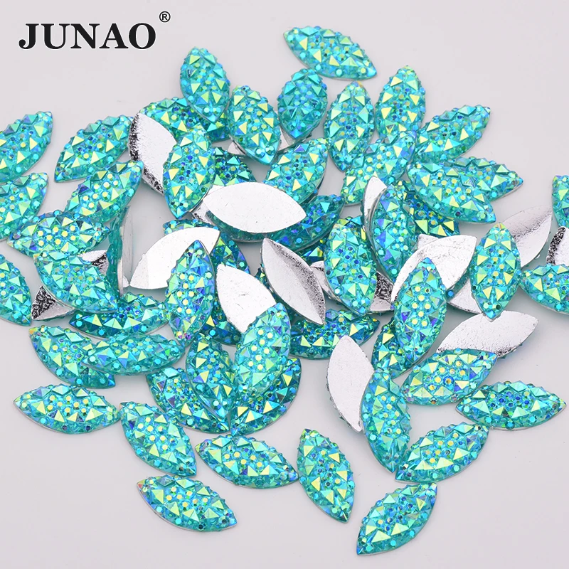 JUNAO 7*15mm Silver Crystal Rhinestone Applique Horse Eye Crystal Stone Flatback Resin Gems Non Sewing Diamond Strass for Crafts