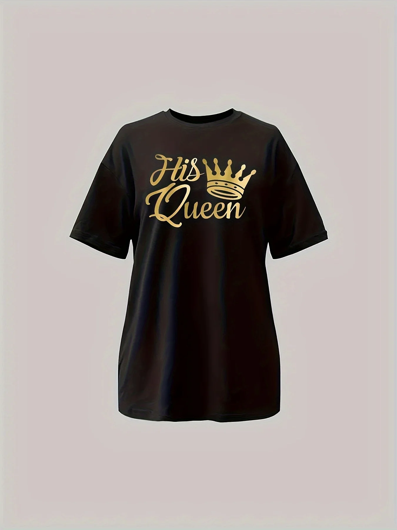 เสื้อยืดเสื้อยืดคอกลมพิมพ์ลายตัวอักษร Queen เสื้อแขนลำลองขาสั้นสำหรับฤดูใบไม้ผลิและฤดูร้อนเสื้อผ้าของผู้หญิง