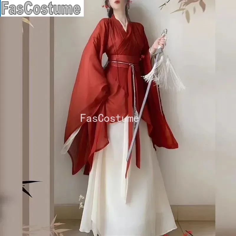 

Original Weighing Hanboks Wei Jin Hanfu Women Girdling Cross Neck Halloween Carnival Ancient Chinese Wuxia Costume Women